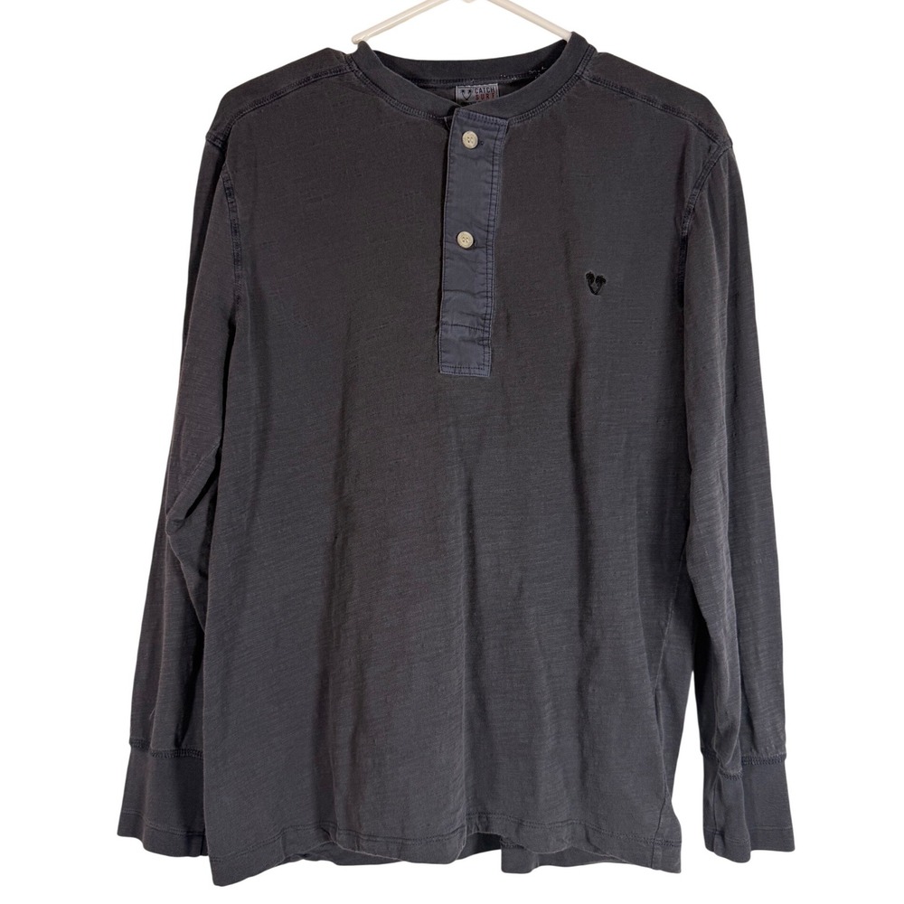 Catch Surf Mens Gray Long Sleeve Henley Shirt Cotton Palm Tree Logo Size M